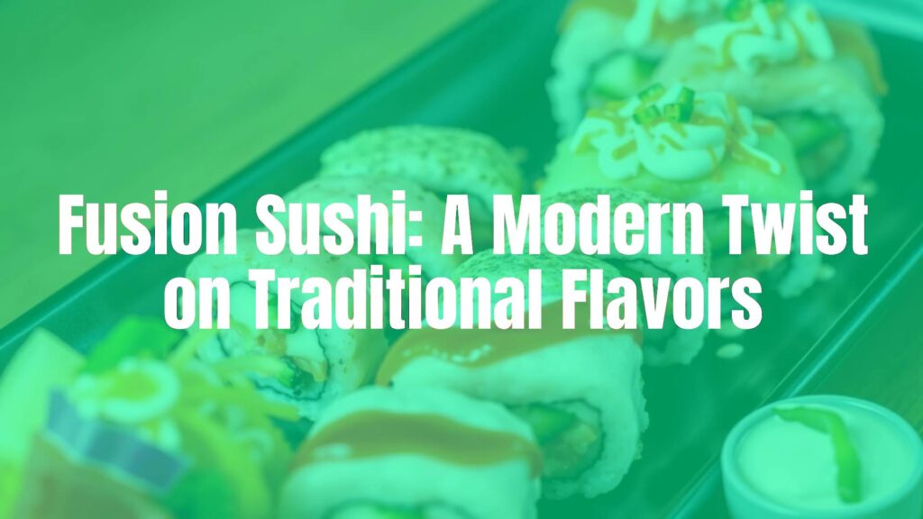 Artistic arrangement of colorful fusion sushi rolls on a dark plate, featuring tropical fruits, spicy sauces, and creamy toppings, vibrant and modern food photography style.