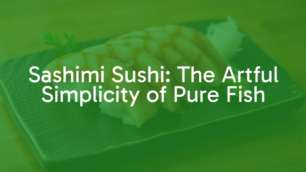 Fresh sashimi sushi on a dark wooden plate, expertly sliced raw fish with a subtle glaze, garnished with daikon radish and shiso leaves, elegant and minimalist presentation, soft natural lighting, photorealistic.