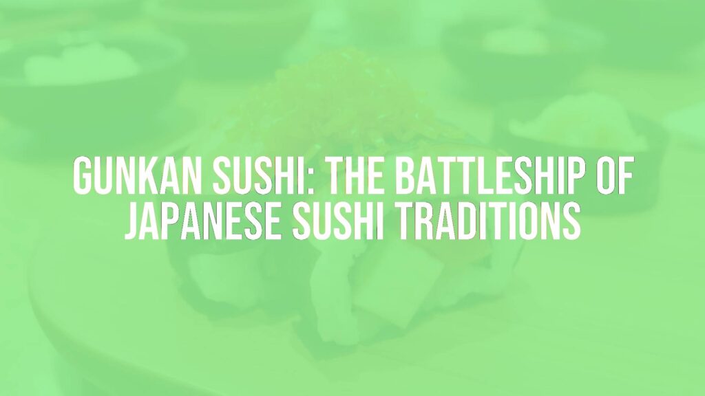 Gunkan sushi on a wooden plate, topped with fish roe, seaweed walls, Japanese cuisine, realistic.