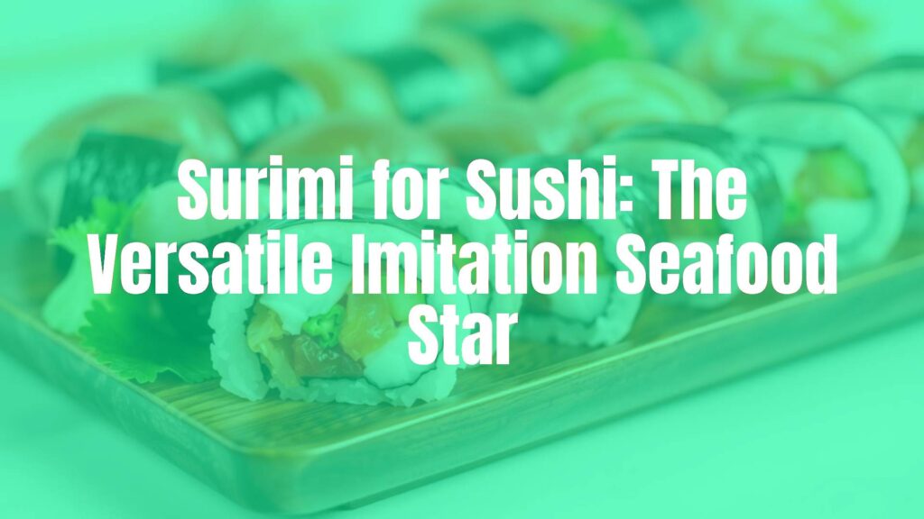 Close-up of surimi sushi rolls on a wooden plate, fresh ingredients, bright colors, Japanese style, appetizing, clean background, realistic.