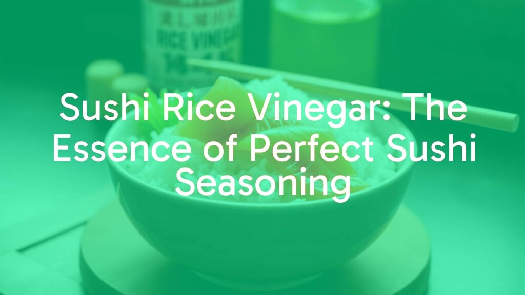 A bowl of perfectly seasoned sushi rice with chopsticks, fresh salmon slices, and a bottle of sushi rice vinegar, warm lighting, realistic.